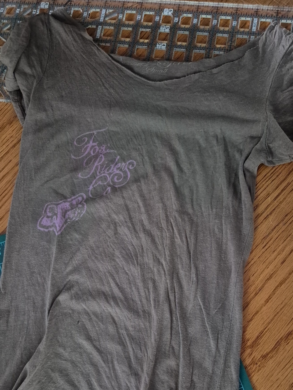 Pre-cut Cropped Fox Riders Graphic Tee in Brown with Lavender Print - Picture 1 of 4
